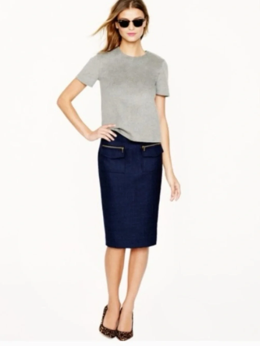 J.Crew Navy Patch-Pocket Wool The‎ Pencil Skirt Size 6